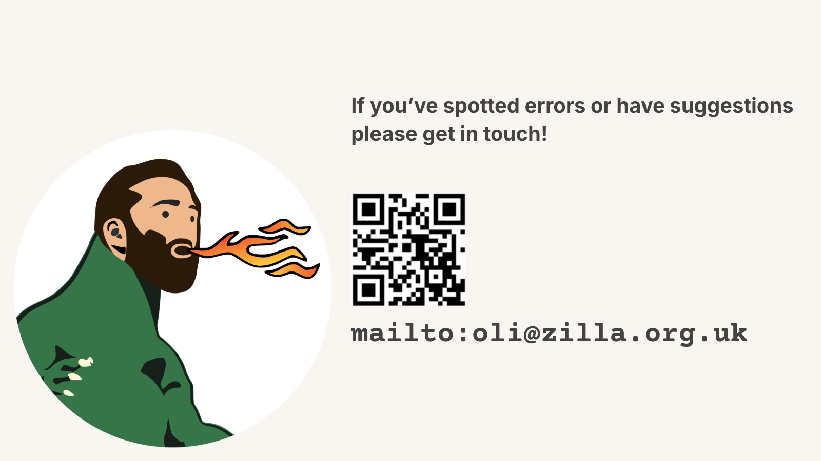 If you’ve spotted errors or have suggestions, please get in touch! mailto:oli@zilla.org.uk